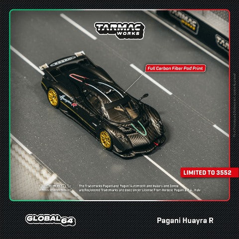 T64G-TL035-MBCF Tarmac Works 1:64 Pagani Huayra R Matt Black Carbon Fiber