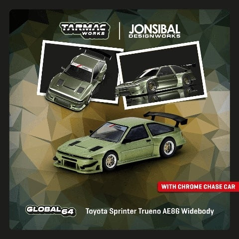 T64G-060-GR Tarmac Works 1:64 Toyota Sprinter Trueno AE86 Widebody Green model car