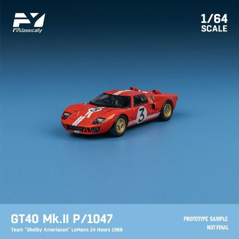 [ Pre-order ] FY64090 Finclassically 1:64 GT40 Mk.II P1047 “Shelby American” LeMans 24 Hours 1966 #3 Red