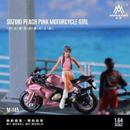 MO222145 MoreArt 1:64 Suzuki Peach Pink Motorcycle Girl with Pink Motorcycle Figure
