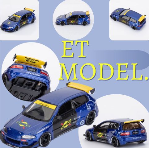 [ Pre-order ] MC640015A ET Model x MC Model Collect 1:64 Honda Pandem Civic EG6 5th Mk5 Rocket Bunny Wide-Body Modified Vehicle, Blue Yellow