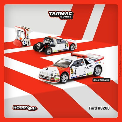 T64P-001-86RC04 Tarmac Works 1:64 Ford RS200 Rallye Catalunya 1986 Antonio Zanini / Josep Autet model car