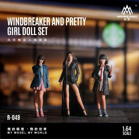MO223049 MoreArt 1:64 WINDBREAKER AND PRETTY GIRL DOLL SET - Set of 3 Cute Girls in Long Coats and Jackets