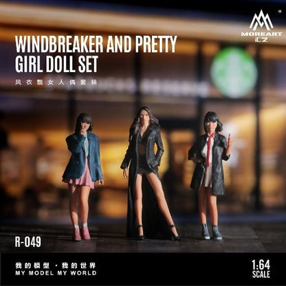 MO223049 MoreArt 1:64 WINDBREAKER AND PRETTY GIRL DOLL SET - Set of 3 Cute Girls in Long Coats and Jackets