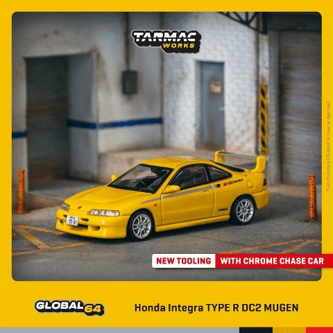 T64G-TL059-YL Tarmac Works 1:64 Honda Integra TYPE R DC2 MUGEN Sunlight Yellow model car