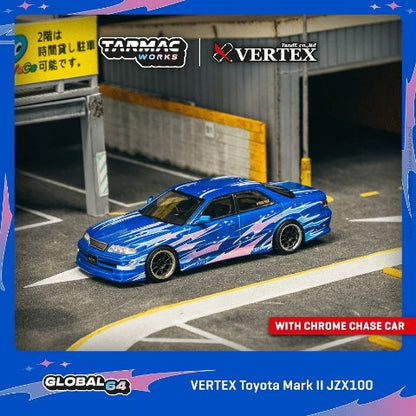 T64G-024-BL Tarmac Works 1:64 Toyota VERTEX Mark II JZX100 Blue Metallic model car