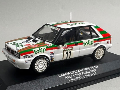 1:43 ixo SCR003 LANCIA DELTA HF 4WD TOTIP SAN REMO RALLY 1987 #11 A. Fiorio L. Pirola model car