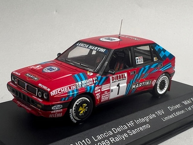 1:43 ixo LCJ010 Lancia Delta HF Integrale 16V Sanremo Rally 1989 #1 M. Biasion model car
