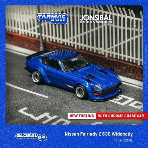 T64G-062-BL Tarmac Works 1:64 Nissan Fairlady Z S30 Widebody - Designed by Jon Sibal Blue