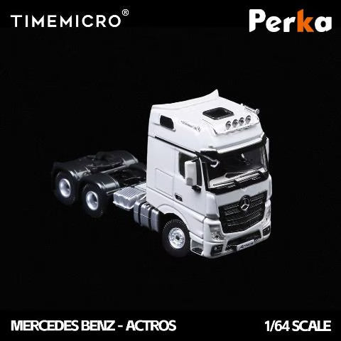 TM646731 TimeMicro & Perka 1:64 Mercedes-Benz Flatbed Transporter Truck, White