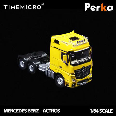 TM646732 TimeMicro & Perka 1:64 Mercedes-Benz Flatbed Transporter Truck, Yellow