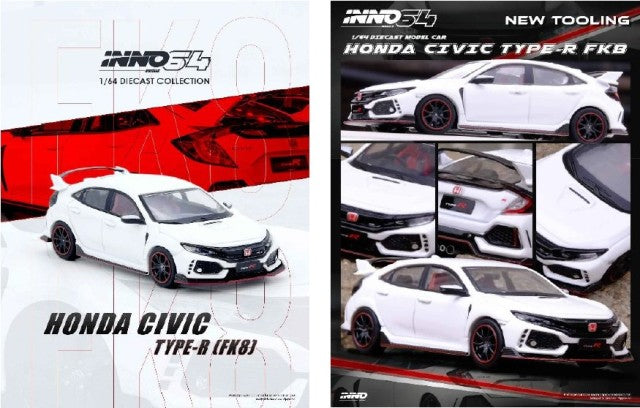 IN64-FK8-WHI INNO Model 1:64 Honda Civic Type-R (FK8) White model car