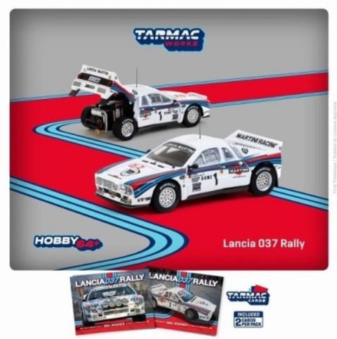 T64P-TL002-83RMC01 Tarmac Works 1:64 Lancia 037 Rally Monte Carlo 1983 Winner W. Rohrl / C. Geistdorfer model car
