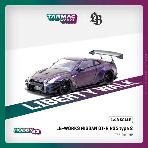 T43-019-MP Tarmac Works 1:43 Nissan LB-WORKS NISSAN GT-R R35 type 2 Midnight purple model car