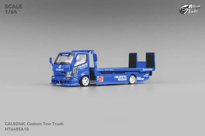 Micro Turbo 1:64 Nissan Flatbed Transport Trailer Metallic Blue model car