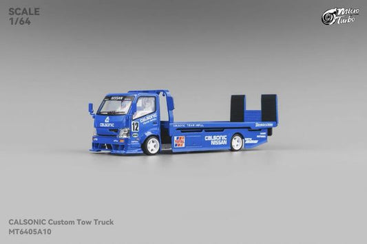 Micro Turbo 1:64 Nissan Flatbed Transport Trailer Metallic Blue model car