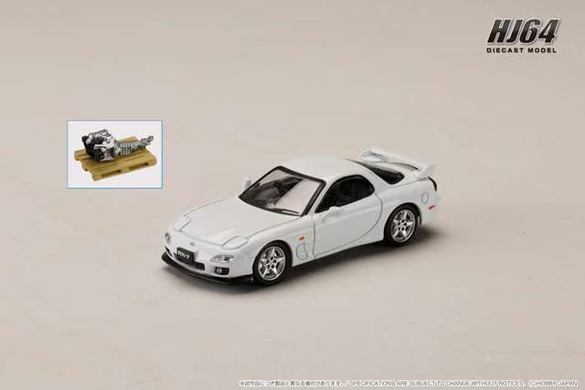 HJ647007BW Hobby Japan 1:64 Mazda RX-7 (FD3S) TYPE R Bathurst with Engine Display Model, Pure White
