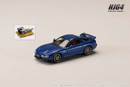 HJ646007BL Hobby Japan 1:64 Mazda RX-7 (FD3S) SPIRIT R TYPE A with Engine Display Model, Innocent Blue Mica
