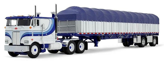 [ Pre-order ] 60-2057 KILOworks × DCP 1:64 Peterbilt Model 352 COE 110 Sleeper & 53 Wilson Roadbrute Flatbed Trailer with Covered Wagon White/Blue