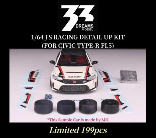 33 DREAMS 1:64 J'S RACING DETAIL UP KIT For Civic type R FL5 Decal Kit *Minicar not included.