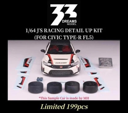 33 DREAMS 1:64 J'S RACING DETAIL UP KIT For Civic type R FL5 Decal Kit *Minicar not included.
