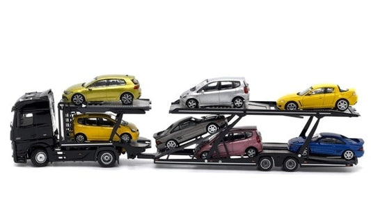 ATC66091-D Unique Model x Tiny 1/64 Scale Mercedes-Benz Actros Double-Decker Car Trailer Low-Top Black LHD model car