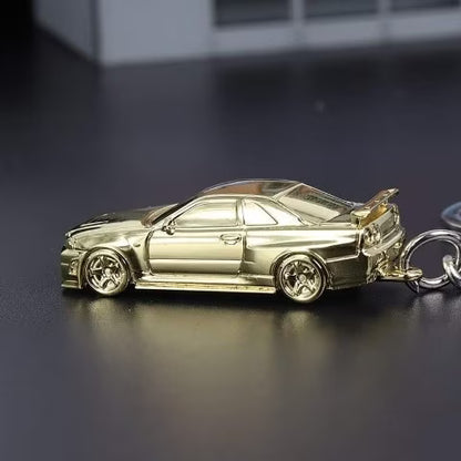 SEEKER 1:87 Nissan GTR34 Keychain Chrome Gold