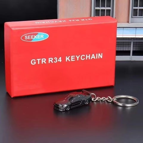 SEEKER 1:87 Nissan GTR34 Keychain Chrome Gun Gray