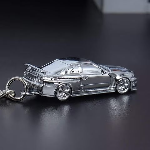 SEEKER 1:87 Nissan GTR34 Keychain Chrome Silver