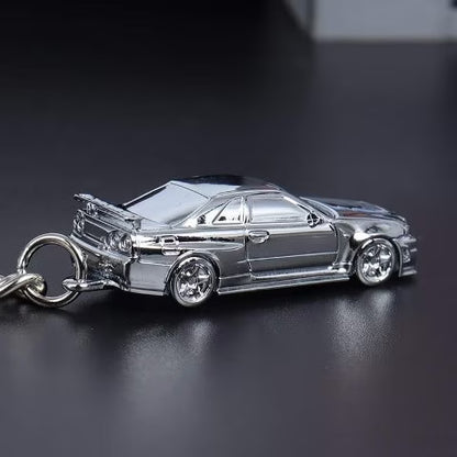 SEEKER 1:87 Nissan GTR34 Keychain Chrome Silver