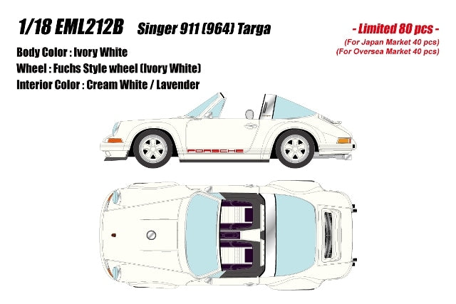 [ Pre-order ] EML212B Make Up EIDOLON 1:18 Singer 911(964) Targa Off-White