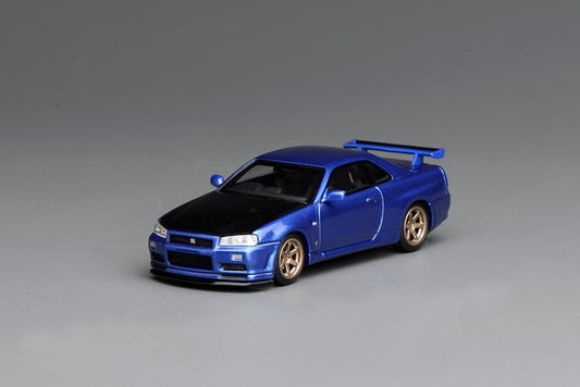[ Pre-order ] M63450 MOTORHELIX 1:64 Nissan Skyline GT-R (R34) V-Spec II Custom Carbon Fiber Bonnet, Bayside Blue