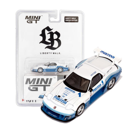 MC198-WHBL TSM MINI-GT 1:64 Mazda RX-7 LB-Super Silhouette White x Blue LBWK blister pack