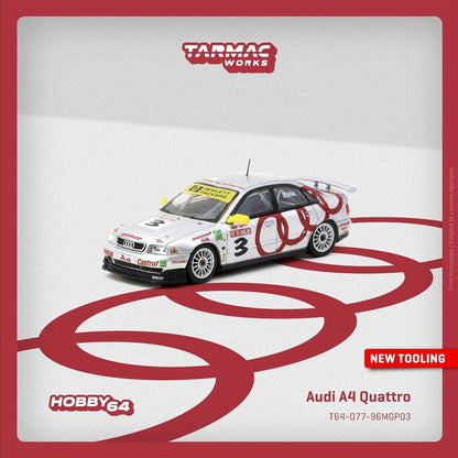 [ Pre-order ] T64-077-96MGP03 Tarmac Works 1:64 Scale Audi A4 Quattro Macau Guia Race 1996 Winner Frank Biela