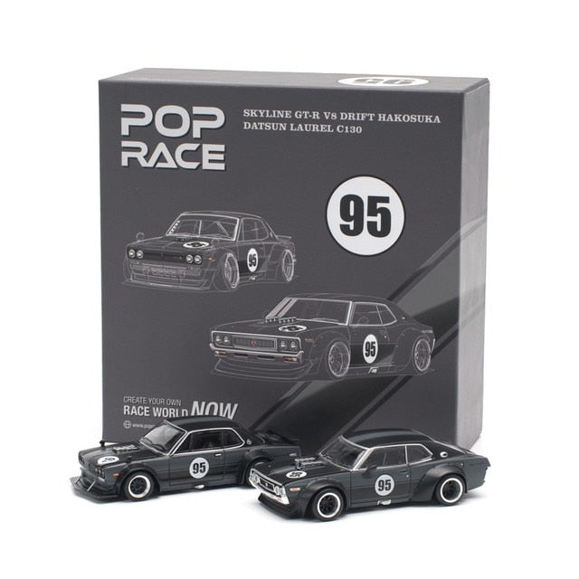 PR640351 PR640352 POP RACE 1:64 Nissan LAUREL C130 SKYLINE GT-R V8 Drift Hakosuka TCS2025 Limited Edition Set of 2