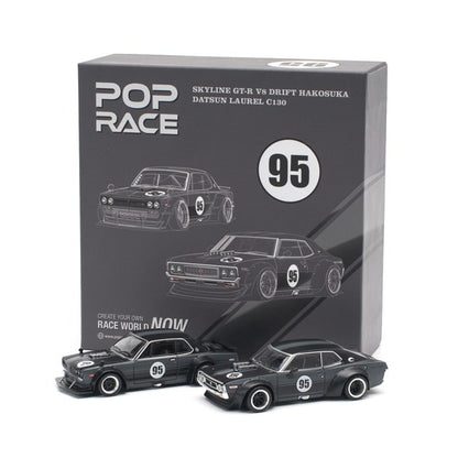PR640351 PR640352 POP RACE 1:64 Nissan LAUREL C130 SKYLINE GT-R V8 Drift Hakosuka TCS2025 Limited Edition Set of 2