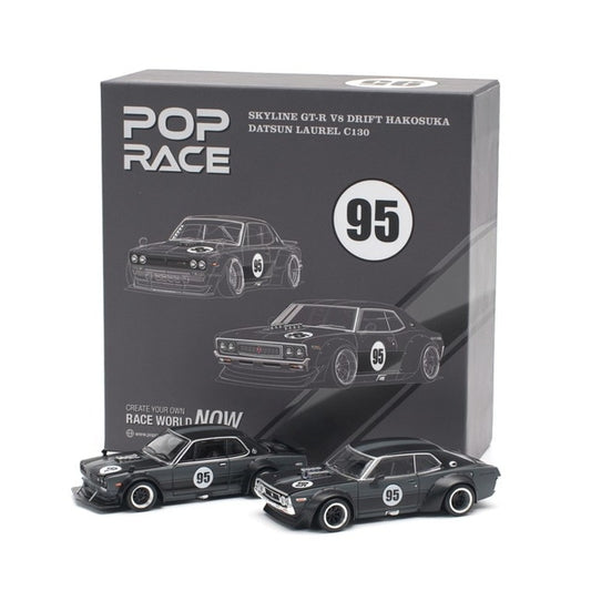 PR640351 PR640352 POP RACE 1:64 Nissan LAUREL C130 SKYLINE GT-R V8 Drift Hakosuka TCS2025 Limited Edition Set of 2