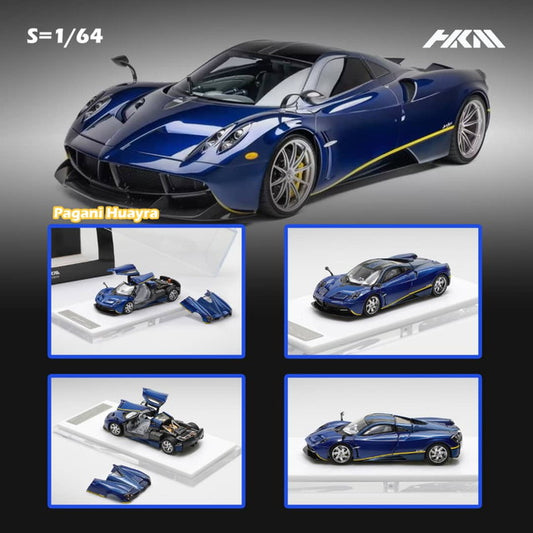 [ Pre-order ] HKM Premium - Elite Series 1:64 Pagani Huayra Coupe 2014 with Removable Engine Hood and Openable Gullwing Doors, Metallic Blue