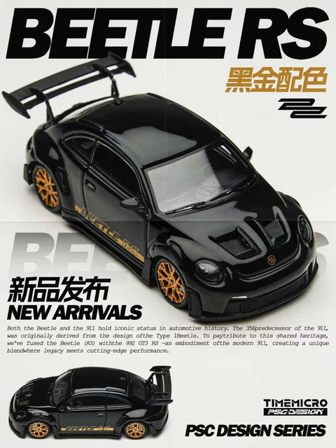 TM647903 Time Micro TM x PSC Design 1:64 Volkswagen Beetle RS Concept Black with Gold Rims model car