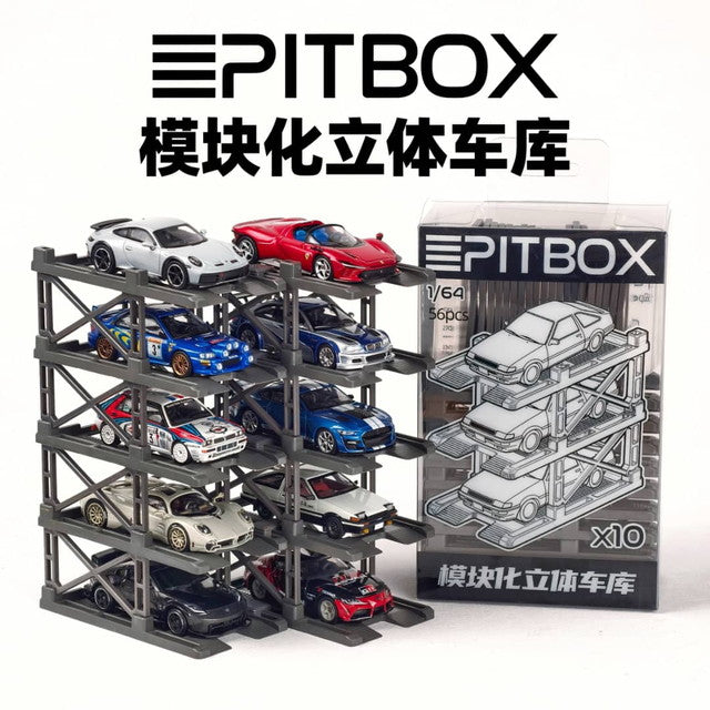 Pitbox 1:64 Diorama 10-Bay Parking Rack Grey Packing Size: 50 x 100 x 150mm