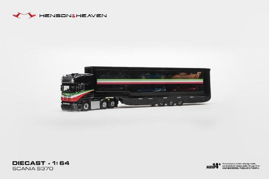 [ Pre-order ] HH Model 1:64 Scania Transporter Trailer with Side Gull-Wing Doors, Black