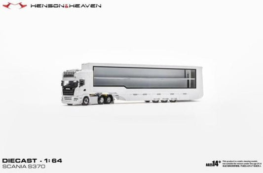 [ Pre-order ] HH Model 1:64 Scania Transporter Trailer with Side Gull-Wing Doors, White