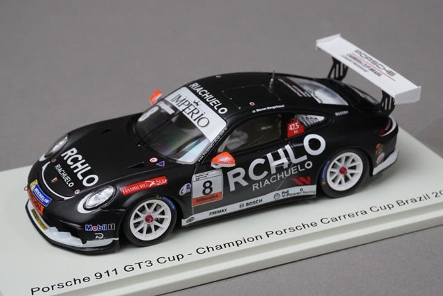 1:43 SPARK S8502 Porsche 911 GT3 Carrera Cup Brazil Champion 2018 #8 model car