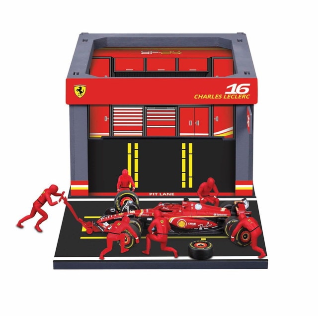 [ Pre-order ] 18-36862L Bburago 1:43 Ferrari PIT PASS Set F1 SF-24 #16 C. Leclerc (6-piece crew set, Paddock Garage) *Hobby Show Display Item