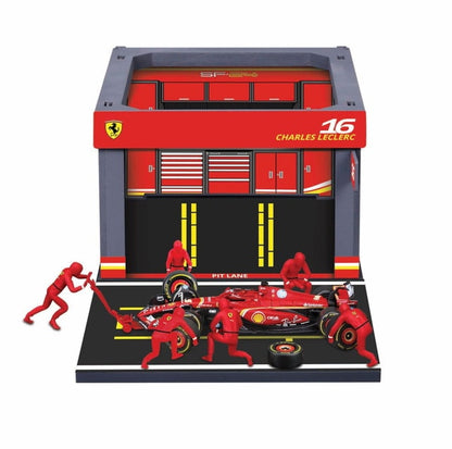 [ Pre-order ] 18-36862L Bburago 1:43 Ferrari PIT PASS Set F1 SF-24 #16 C. Leclerc (6-piece crew set, Paddock Garage) *Hobby Show Display Item
