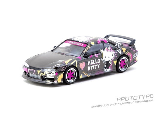 [ Pre-order ] T64G-018-HK Tarmac Works × Mijo 1:64 Nissan Vertex Nissan Silvia (S14) Sanrio Hello Kitty BLACK CHROME