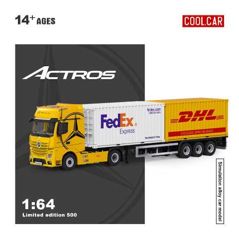 [ Pre-order ] CC646738-40YE Cool Car 1:64 Container Truck Actros Container Truck Yellow