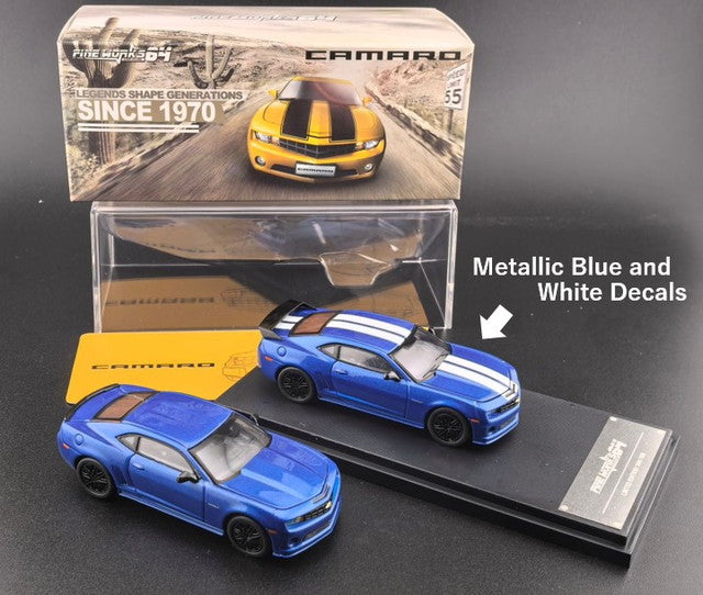 [ Pre-order ] Fine Works 64 1:64 Chevrolet Camaro 5th Generation Metallic Blue with White Decals