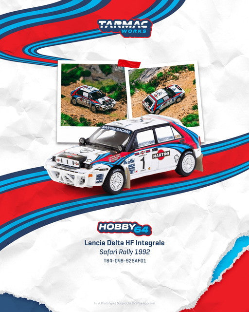 [ Pre-order ] T64-049-92SAF01 Tarmac Works 1:64 Lancia Delta HF Integrale Safari Rally 1992 Juha Kankkunen / Juha Piironen