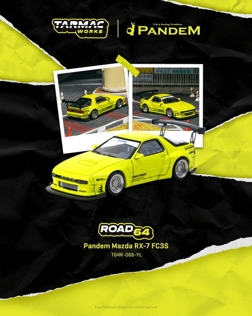 [ Pre-order ] T64R-066-YL Tarmac Works 1:64 Pandem Mazda RX-7 FC3S Yellow